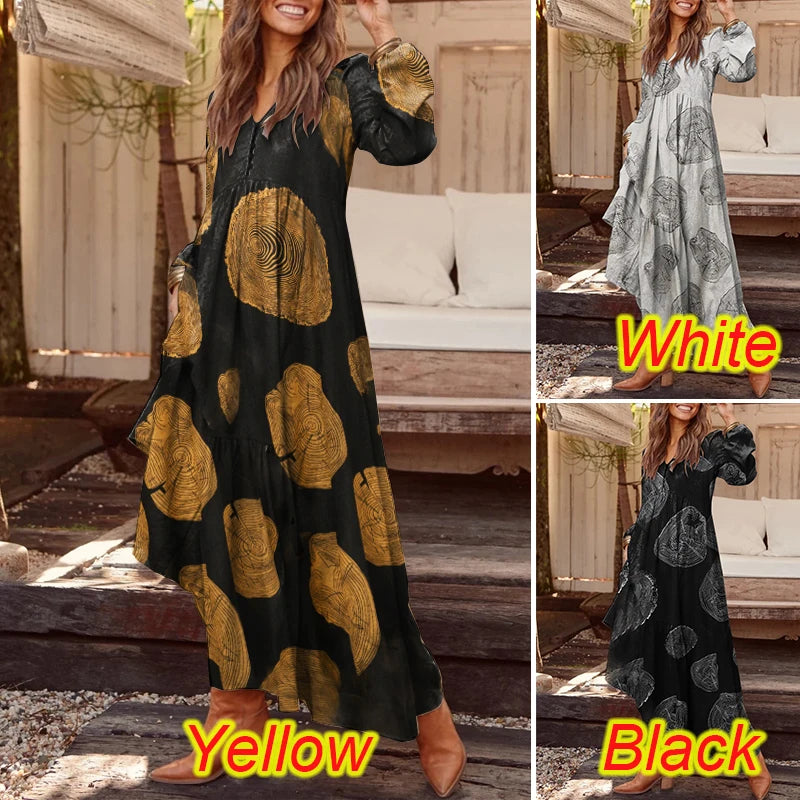 Bohemian Shirt Dress Women's Maxi Sundress ZANZEA Spring Elegant Casual V Neck Ruflle Vestido Female Long Sleeve Tunic Robe