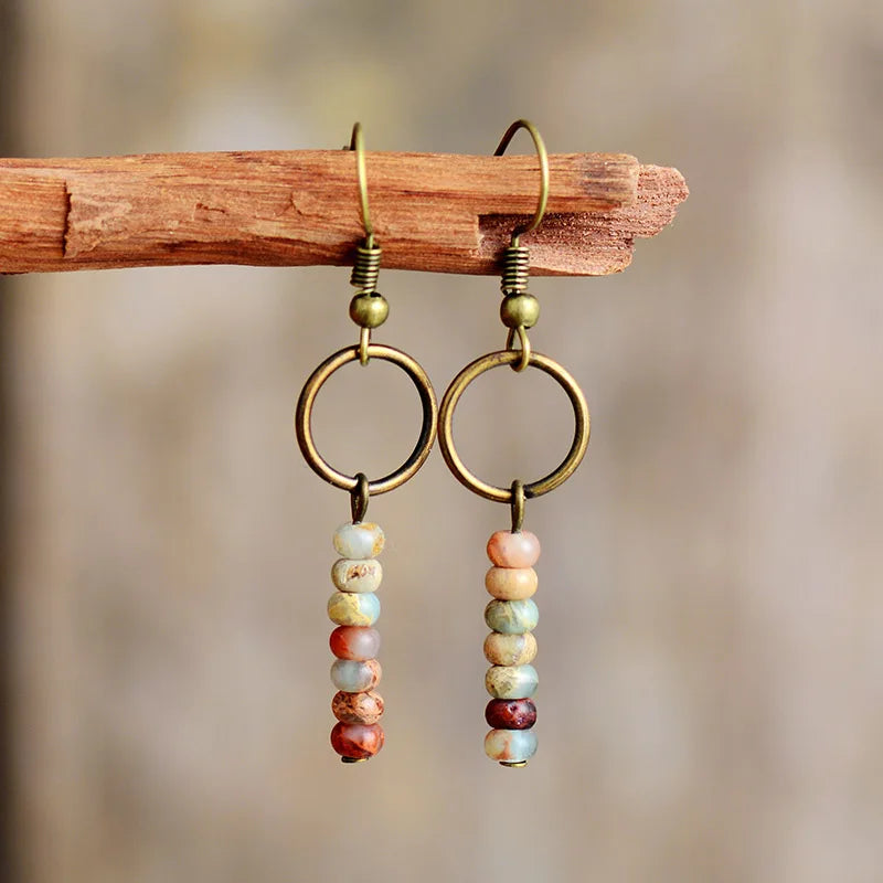 Womens Earrings Vintage Natural Stone Designer Bohemian Dangle Earrings European Ethnic Jewelry Dropshipping