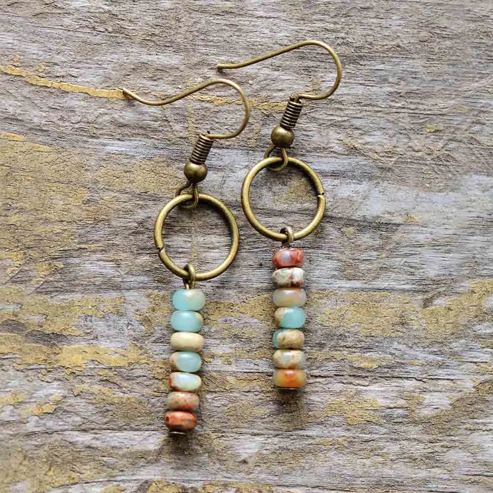 Womens Earrings Vintage Natural Stone Designer Bohemian Dangle Earrings European Ethnic Jewelry Dropshipping