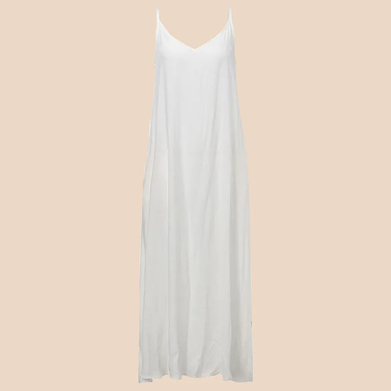 Summer ZANZEA Women Strapless Sexy V Neck Sleeveless Dress Casual Loose Long Maxi Solid Dress White Oversized