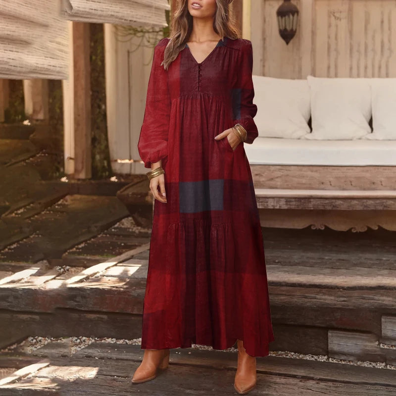 Bohemian Shirt Dress Women's Maxi Sundress ZANZEA Spring Elegant Casual V Neck Ruflle Vestido Female Long Sleeve Tunic Robe