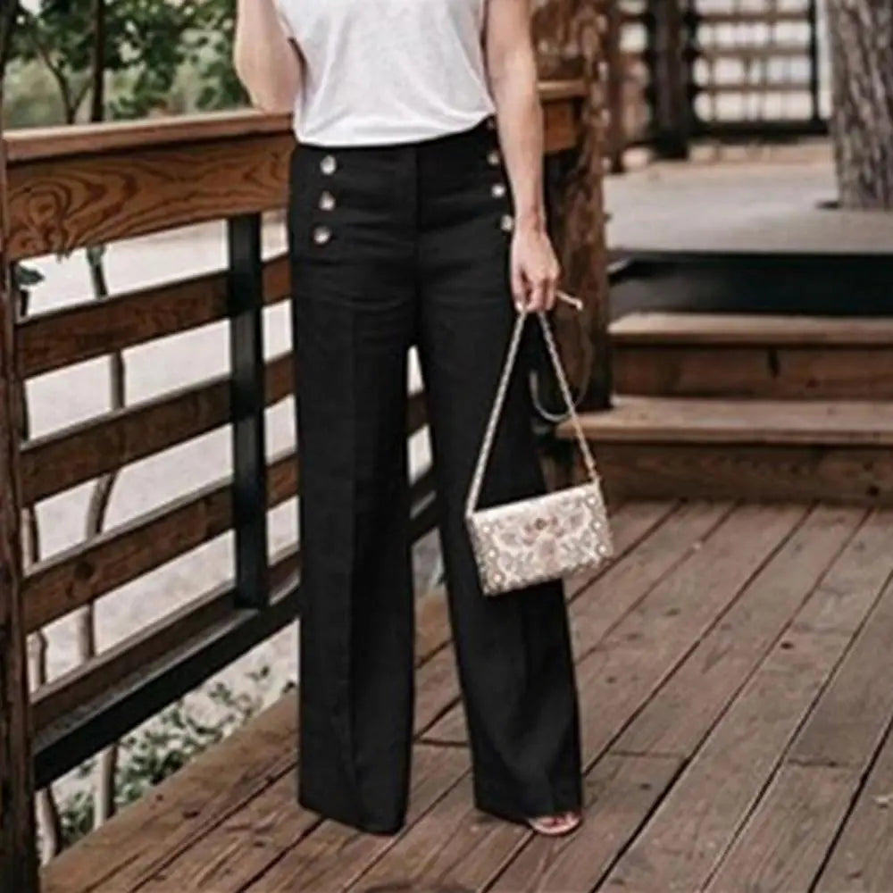 Pants Women Wide Leg Pants Solid Color Buttons High Waist Wide Leg Pants Women Cotton Linen Long Trousers Loose Pants All-match