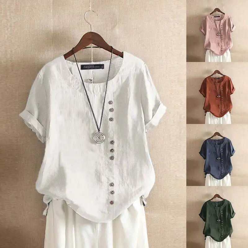 Elegant Cotton Tops Women's Summer Blouse ZANZEA Casual Long Sleeve Shirts Female O Neck Button Blusas Tunic
