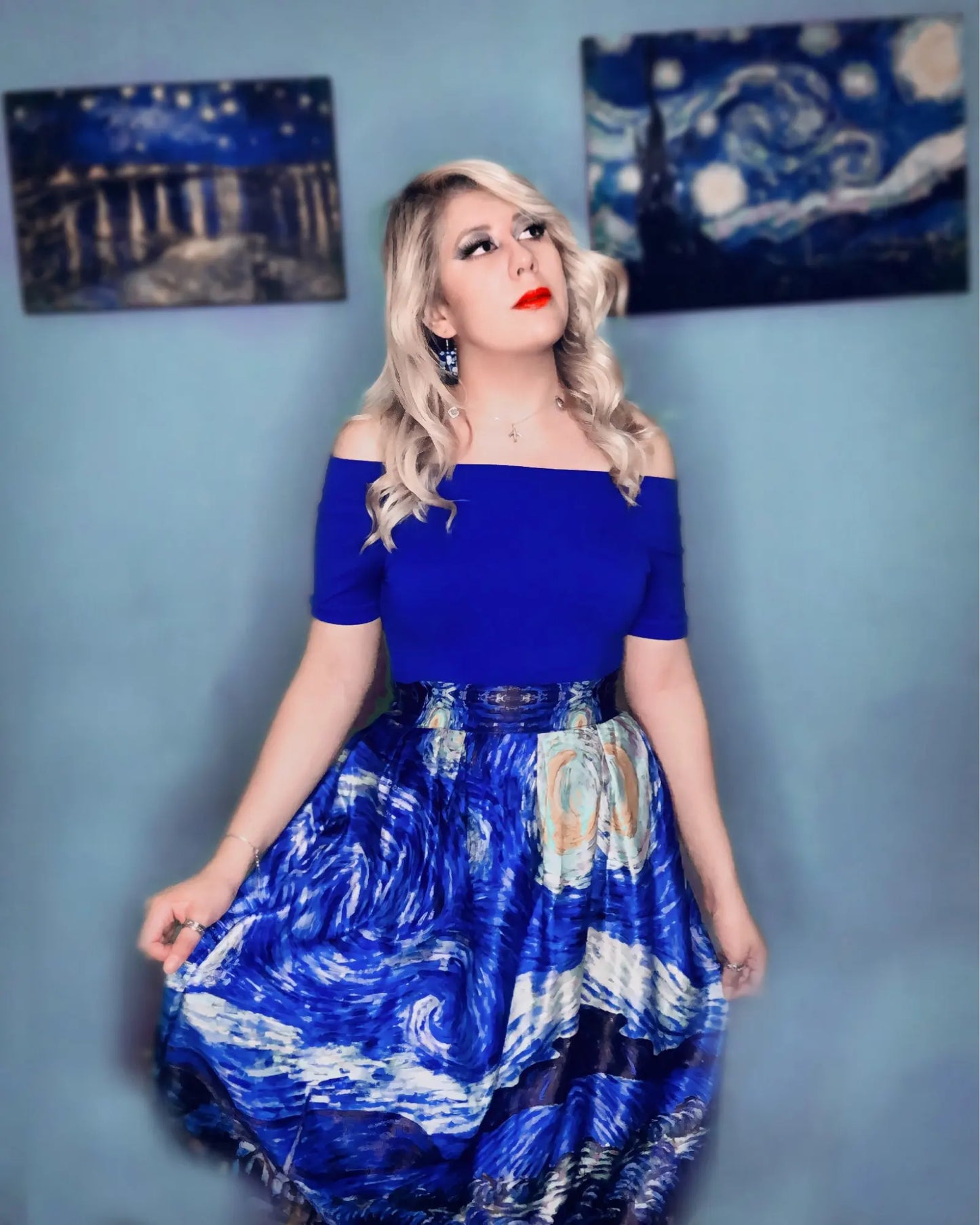 Qybian New Faldas Vintage Van Gogh Print Ladies Skirts High Waist Womens Skirts Plus Size Skirt