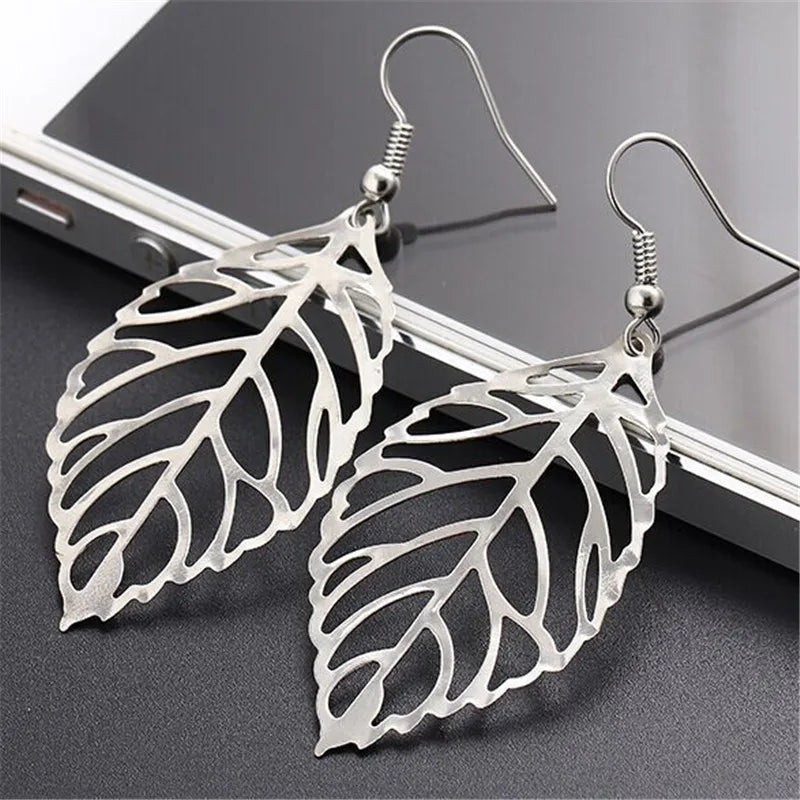 Brincos Dangle Vintage Bohemia Long Big Hollow Leaf Drop Earrings For Women Wedding Jewelry Gift Accessories Pendientes