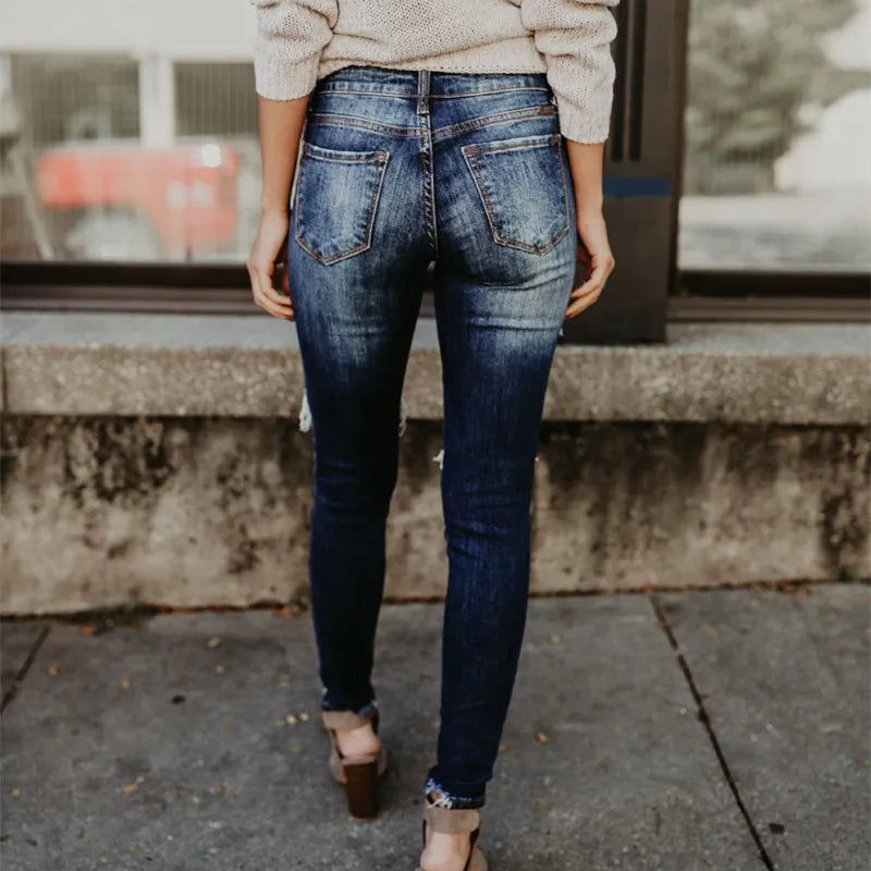 Women Boyfriend Fit Ripped Jeans Pants Cool Denim Vintage skinny push up jeans High Waist Casual ladies jeans Slim mom jeans