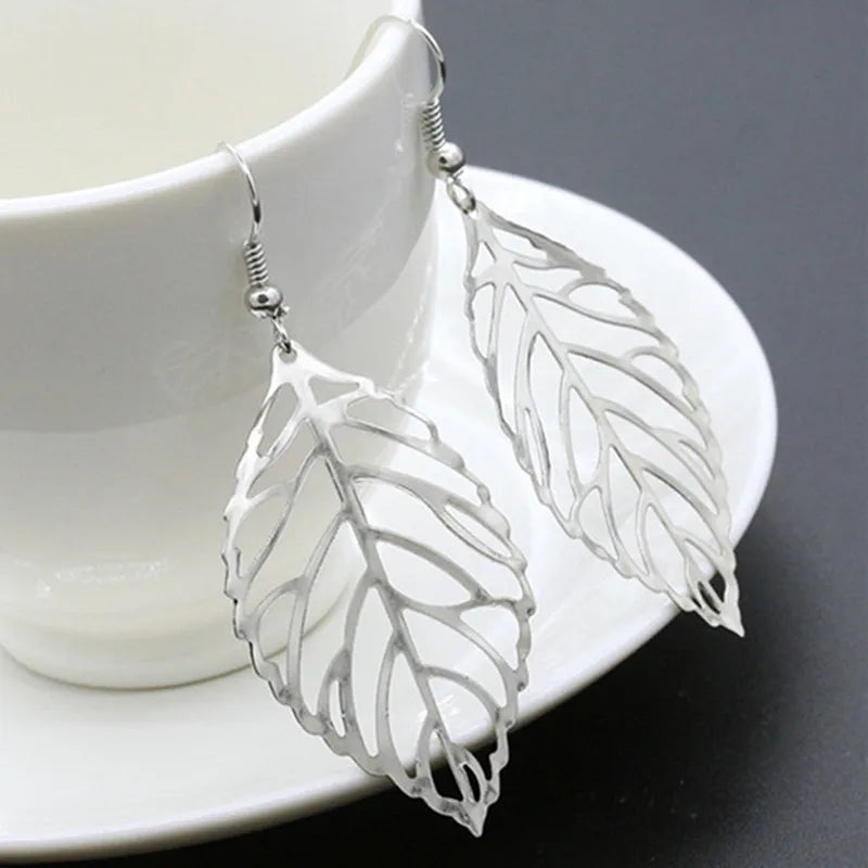 Brincos Dangle Vintage Bohemia Long Big Hollow Leaf Drop Earrings For Women Wedding Jewelry Gift Accessories Pendientes