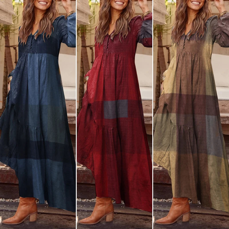 Bohemian Shirt Dress Women's Maxi Sundress ZANZEA Spring Elegant Casual V Neck Ruflle Vestido Female Long Sleeve Tunic Robe