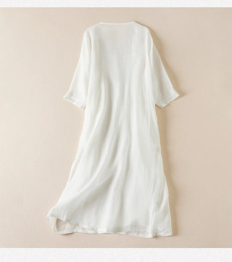 Vintage Printed Women Dresses New French Loose V-neck Clothing Short Sleeve Summer A-line Embroidery Empire Dress YCMYUNYAN