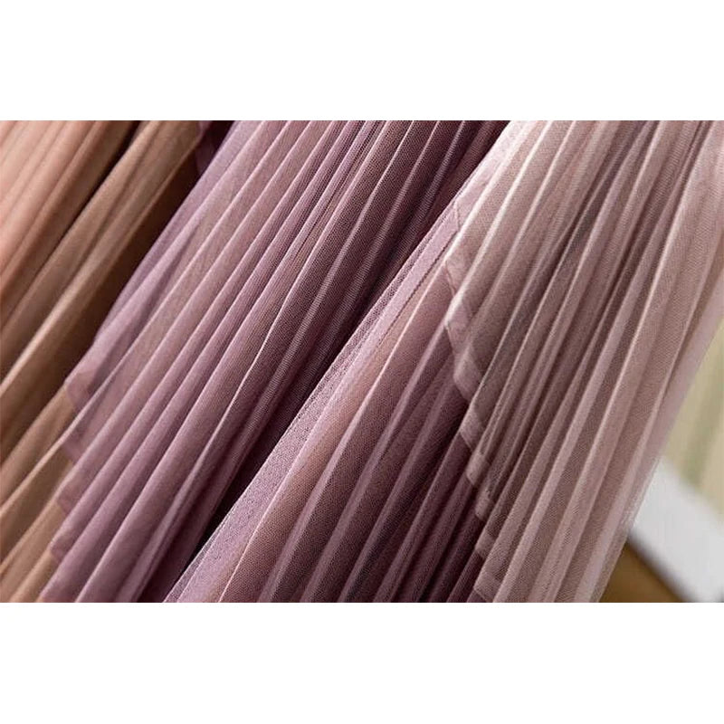 Spring Autumn Women's Elegant Fashion Patchwork Mesh Skirt Ladies Loose Casual All-match Pleated A-line Skirts Female Clothes