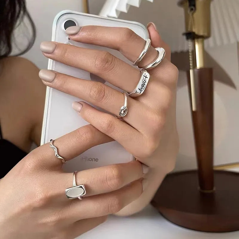 925 Sterling Silver Geometric Unique Double Lines Rings for Women Bohemian Adjustable Open Vintage Ring For Party Birthday Gift