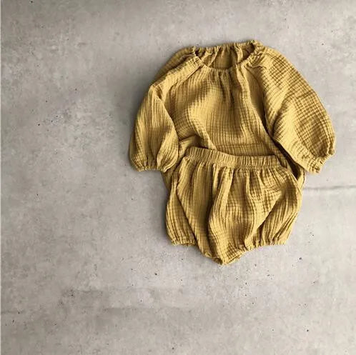 Baby Girls Boys Clothings Sets Kids Toddler Cotton Linen Long Sleeve Shirts+Bloomer 2pcs  Kids Clothes