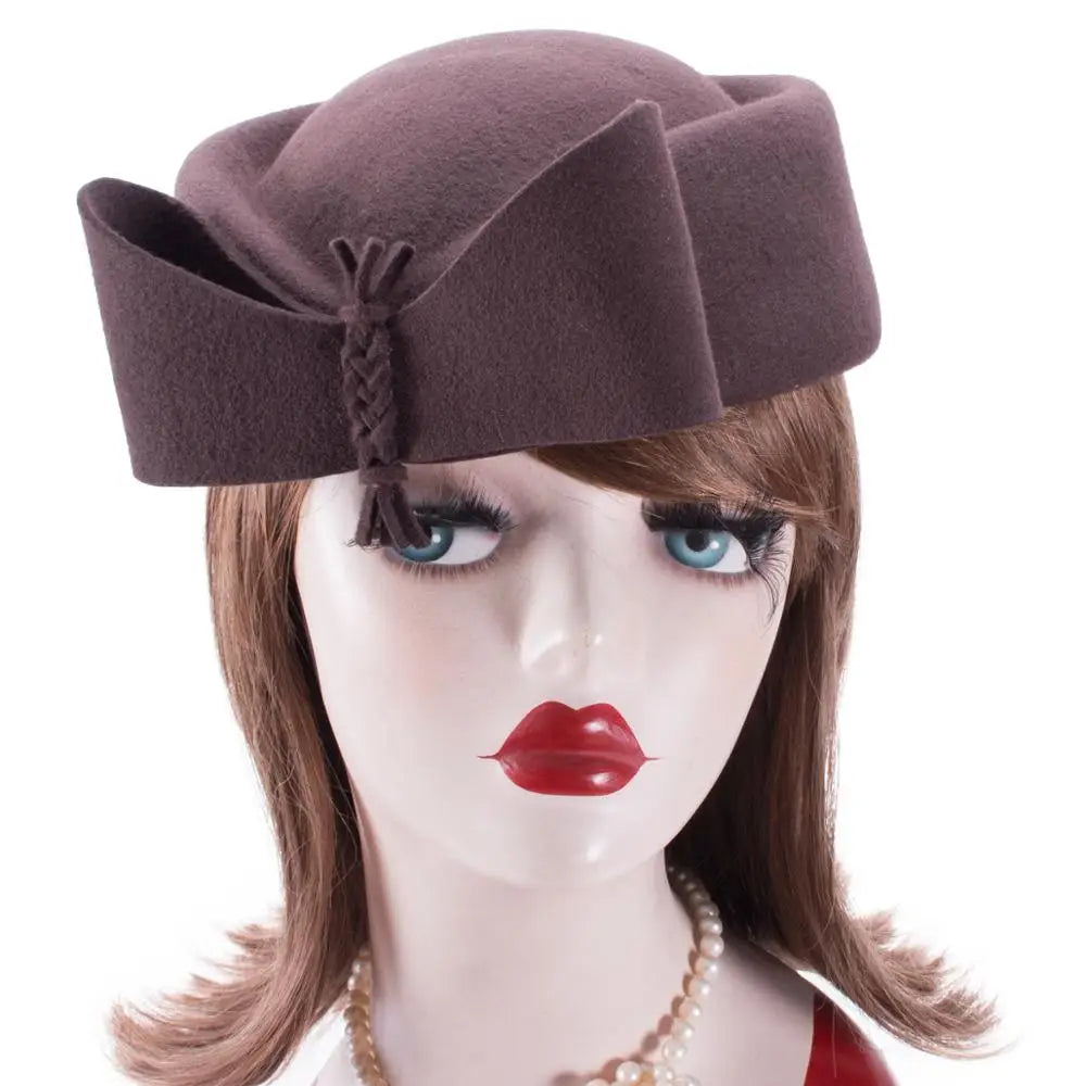 Pillbox Hat Top Fancy Wool Felt Hat Cocktail Racing Party Wedding Church A253Lawliet Teardrop  Fascinator Women Vintage Look Pillbox Hat Top Fancy A Beautiful Vintage Life