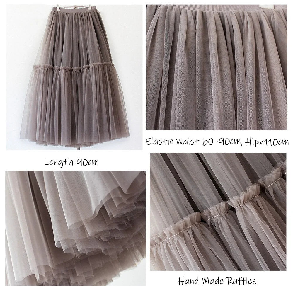 Maxi Long Tulle Skirts for Women Black Gothic Pleated Skirt Casual Party Fairycore Summer Winter Jupe Longue  Falda Mujer