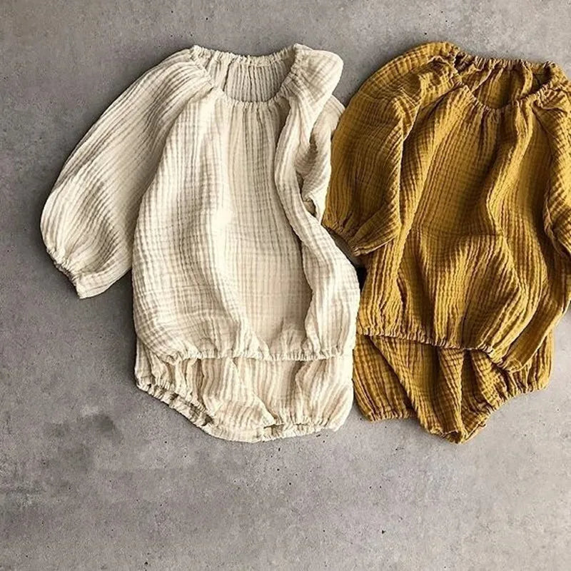 Baby Girls Boys Clothings Sets Kids Toddler Cotton Linen Long Sleeve Shirts+Bloomer 2pcs  Kids Clothes