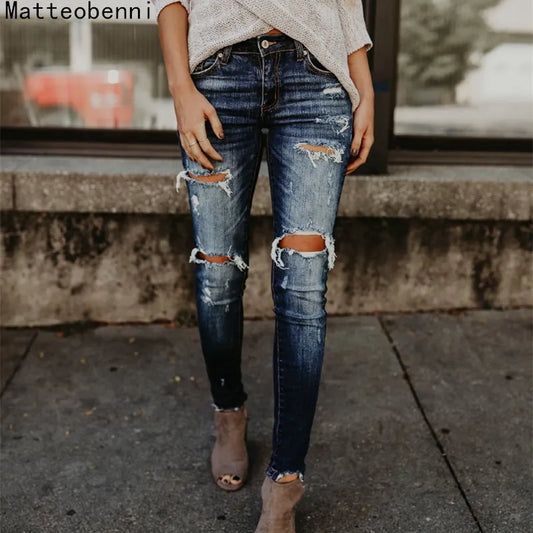 Women Boyfriend Fit Ripped Jeans  Pants Cool Denim Vintage skinny push up jeans High Waist Casual ladies jeans Slim mom jeans