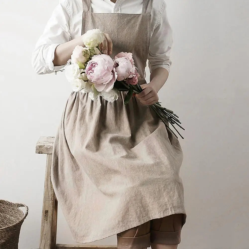 Nordic Simple Florist Apron Cotton Linen Gardening Coffee Shops Kitchen Aprons For Cooking Baking Restaurant Apron Pinafore