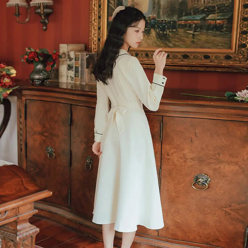 women's clothingVintage Solid Long Sleeve Bow Peter Pan Collar Woman DressVintage Solid Long Sleeve Bow Peter Pan Collar Woman Dress for Women CA Beautiful Vintage Life