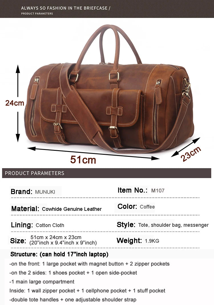 MUNUKI Vintage Crazy Horse Genuine Leather Travel bag Large Luggage bag men Leather duffle bag Large Weekend Bag Tote BigMUNUKI Vintage Crazy Horse Genuine Leather Travel bag  Large Luggage bA Beautiful Vintage Life