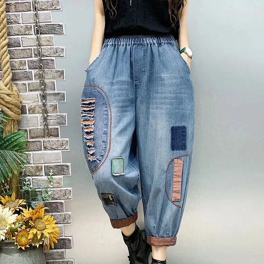 High waisted Women's jeans  Spring Autumn Vintage Loose Female Nine point Harlan Pants With pockets Women Denim Casual Pants