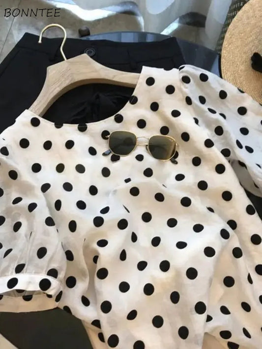 Polka Dot Blouses Women Elegant Summer Tender Vintage Office Lady Holiday Beach Style Minority Aesthetic Clothing Mujer DailyPolka Dot Blouses Women Elegant Summer Tender Vintage Office Lady HoliA Beautiful Vintage Life