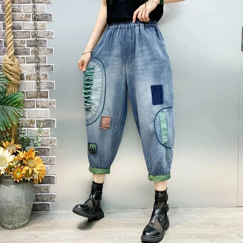 High waisted Women's jeans  Spring Autumn Vintage Loose Female Nine point Harlan Pants With pockets Women Denim Casual Pants