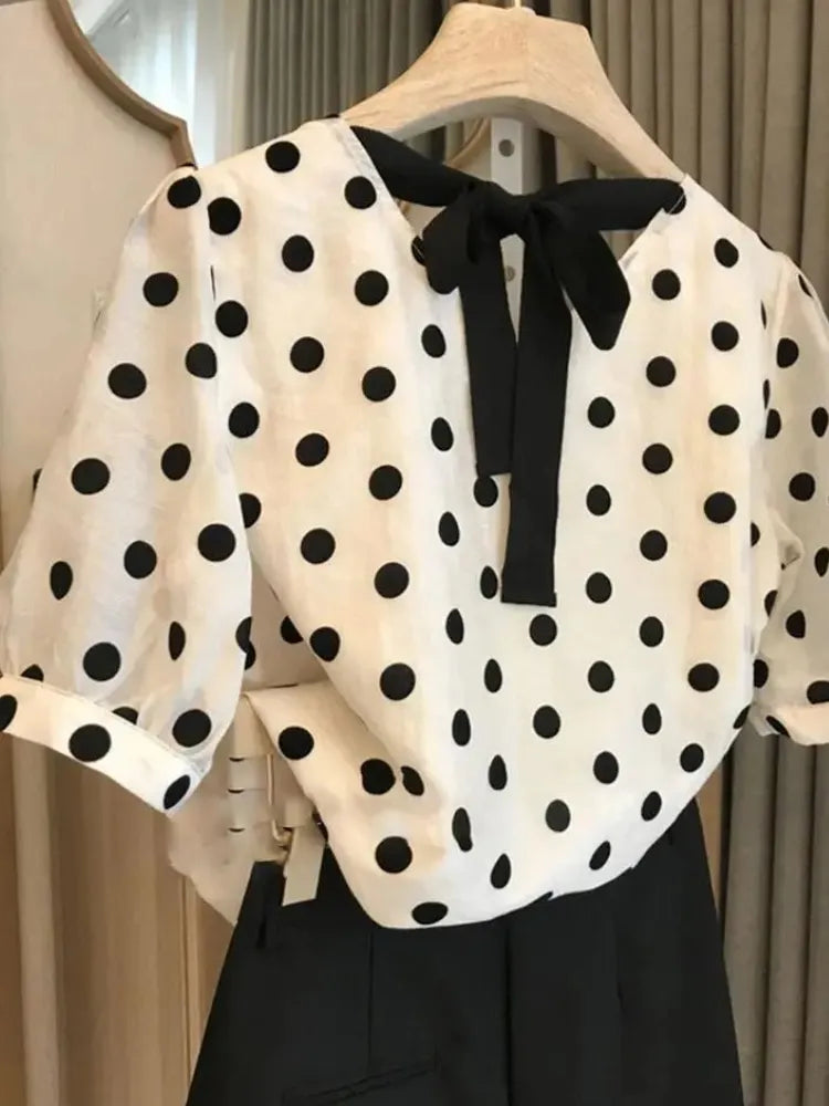 Polka Dot Blouses Women Elegant Summer Tender Vintage Office Lady Holiday Beach Style Minority Aesthetic Clothing Mujer DailyPolka Dot Blouses Women Elegant Summer Tender Vintage Office Lady HoliA Beautiful Vintage Life