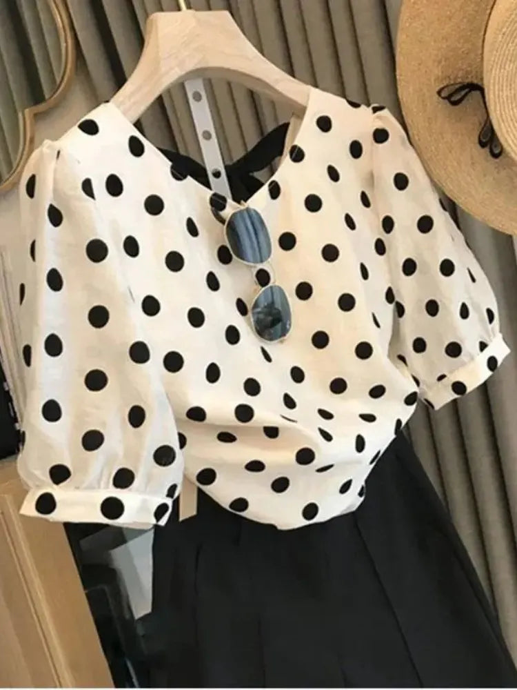 Polka Dot Blouses Women Elegant Summer Tender Vintage Office Lady Holiday Beach Style Minority Aesthetic Clothing Mujer DailyPolka Dot Blouses Women Elegant Summer Tender Vintage Office Lady HoliA Beautiful Vintage Life