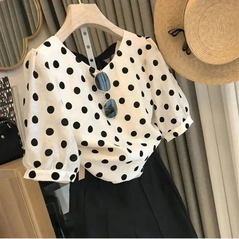 Polka Dot Blouses Women Elegant Summer Tender Vintage Office Lady Holiday Beach Style Minority Aesthetic Clothing Mujer DailyPolka Dot Blouses Women Elegant Summer Tender Vintage Office Lady HoliA Beautiful Vintage Life