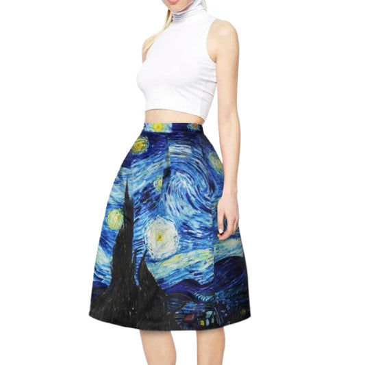 Qybian New Faldas Vintage Van Gogh Print Ladies Skirts High Waist Womens Skirts Plus Size Skirt