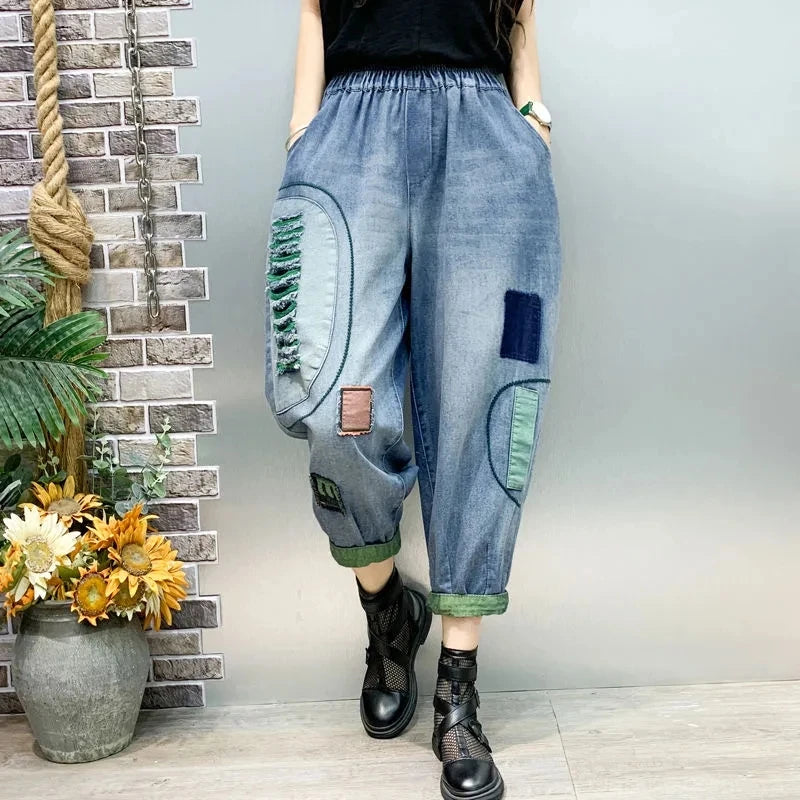 High waisted Women's jeans  Spring Autumn Vintage Loose Female Nine point Harlan Pants With pockets Women Denim Casual Pants