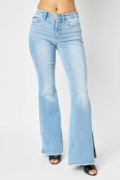 jeansJudy Blue Full Size Mid Rise Raw Hem Slit Flare JeansJudy Blue Full Size Mid Rise Raw Hem Slit Flare JeansA Beautiful Vintage Life