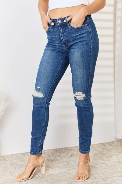 jeansJudy Blue Full Size High Waist Distressed Slim JeansJudy Blue Full Size High Waist Distressed Slim JeansA Beautiful Vintage Life