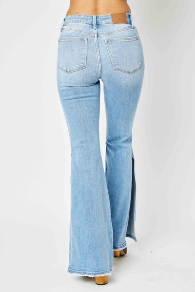 jeansJudy Blue Full Size Mid Rise Raw Hem Slit Flare JeansJudy Blue Full Size Mid Rise Raw Hem Slit Flare JeansA Beautiful Vintage Life